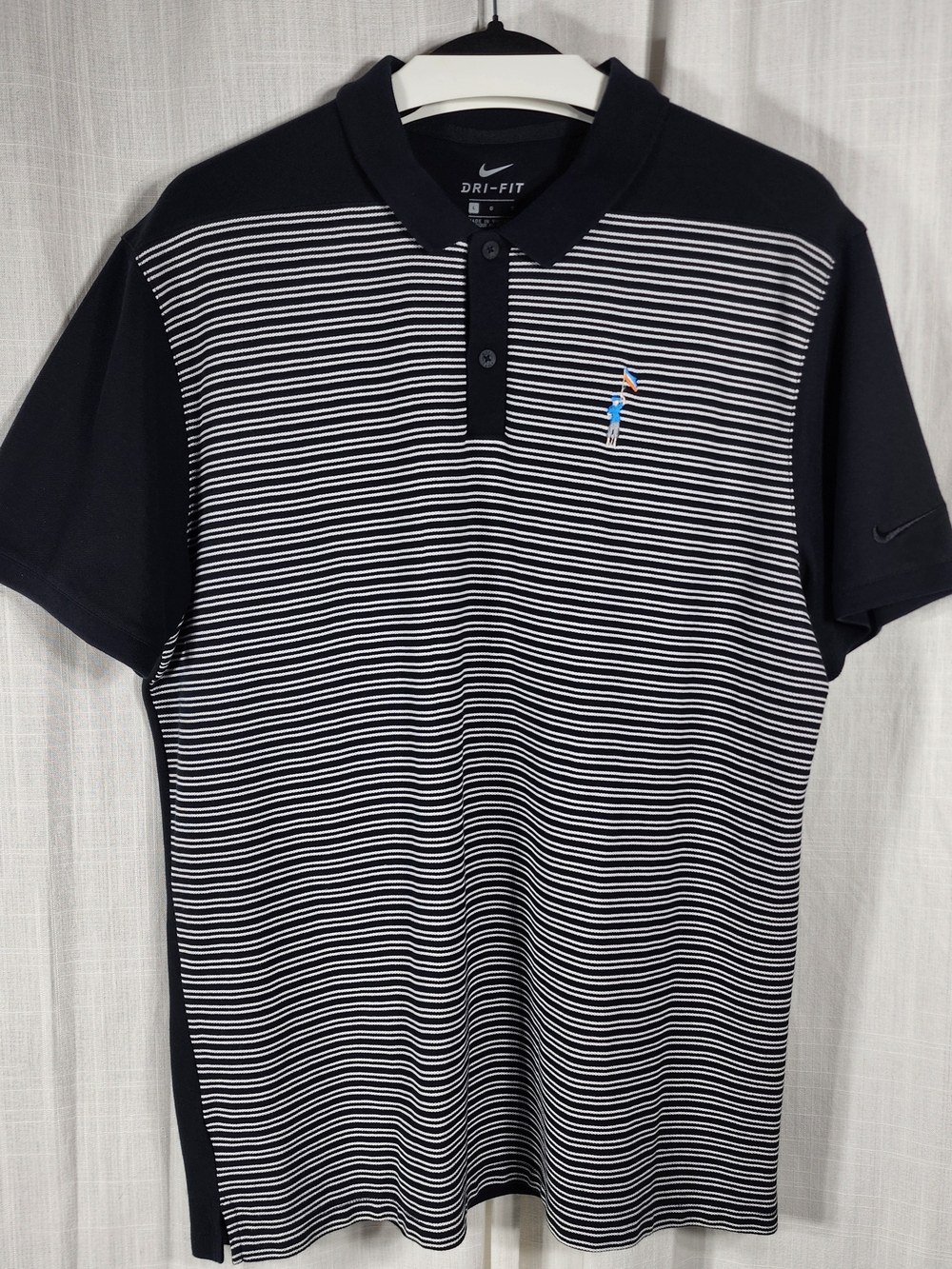 Nike Black and White Striped Dri-FIT Polo